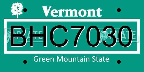 BHC7030 Vermont License Plate