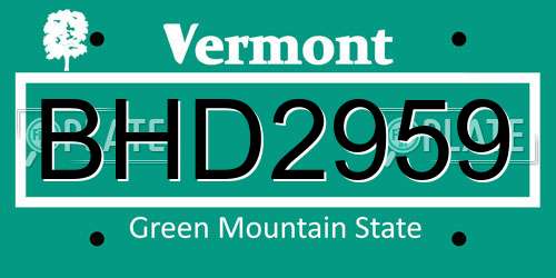 BHD2959 Vermont License Plate