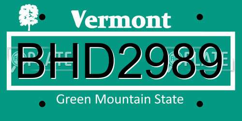 BHD2989 Vermont License Plate