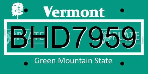 BHD7959 Vermont License Plate