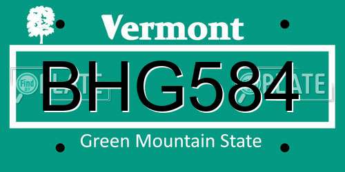BHG584 Vermont License Plate