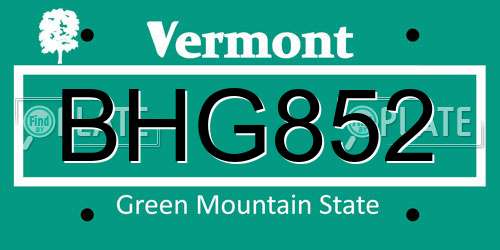 BHG852 Vermont License Plate