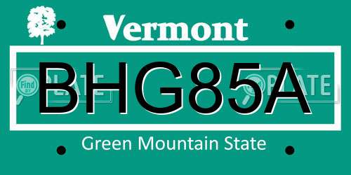 BHG85A Vermont License Plate