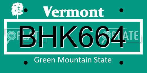 BHK664 Vermont License Plate