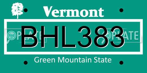 BHL383 Vermont License Plate