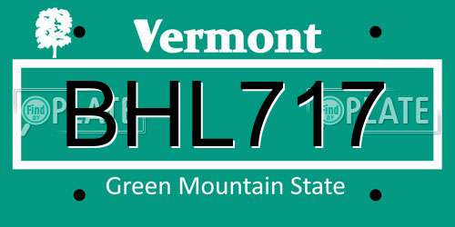 BHL717 Vermont License Plate