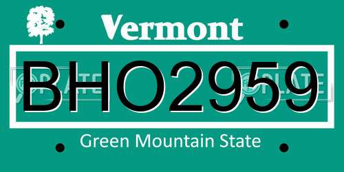 BHO2959 Vermont License Plate