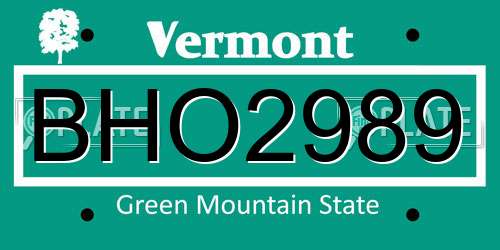 BHO2989 Vermont License Plate