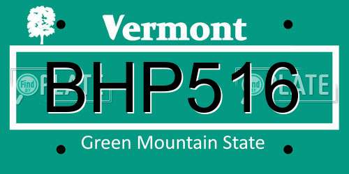 BHP516 Vermont License Plate