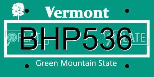 BHP536 Vermont License Plate