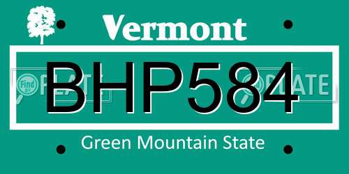 BHP584 Vermont License Plate