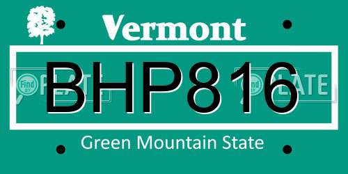 BHP816 Vermont License Plate