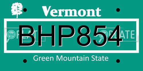 BHP854 Vermont License Plate