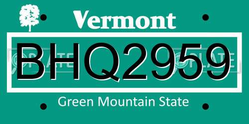 BHQ2959 Vermont License Plate