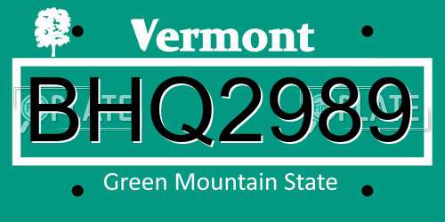 BHQ2989 Vermont License Plate
