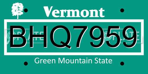 BHQ7959 Vermont License Plate