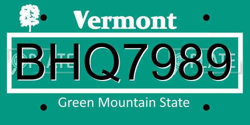 BHQ7989 Vermont License Plate