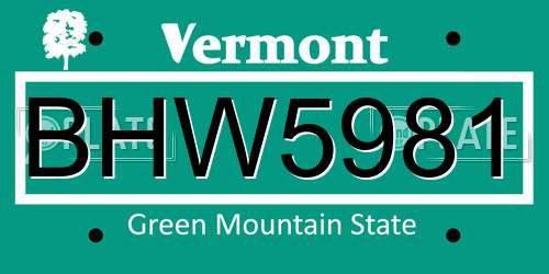 BHW5981 Vermont License Plate