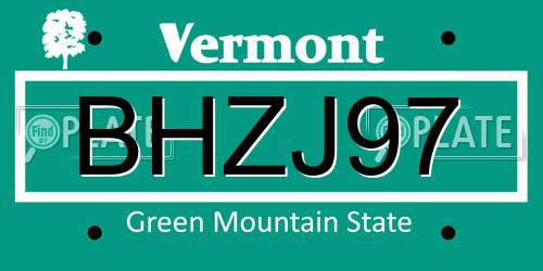 BHZJ97 Vermont License Plate