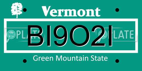 BI9O2I Vermont License Plate