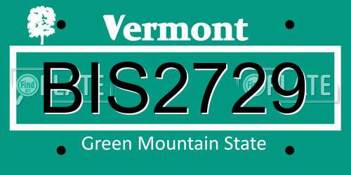 BIS2729 Vermont License Plate
