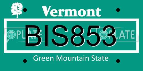 BIS853 Vermont License Plate