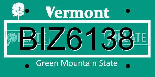 BIZ6138 Vermont License Plate