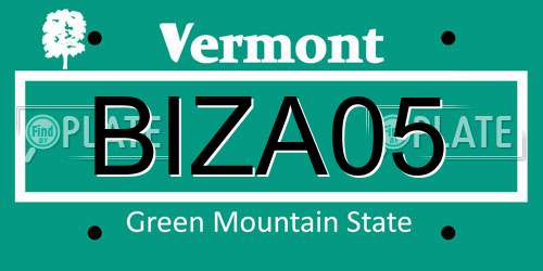BIZA05 Vermont License Plate