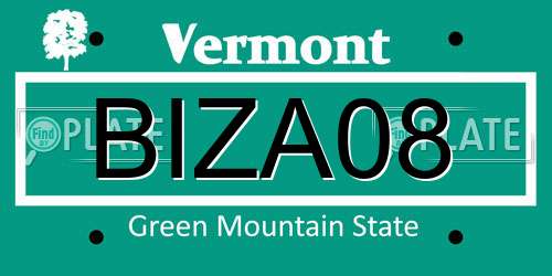 BIZA08 Vermont License Plate