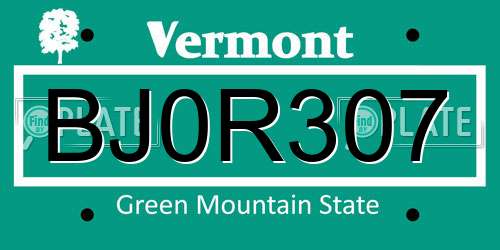 BJ0R307 Vermont License Plate