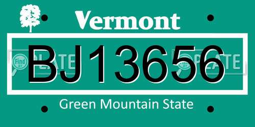BJ13656 Vermont License Plate