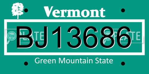 BJ13686 Vermont License Plate