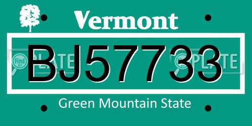 BJ57733 Vermont License Plate