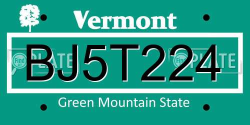 BJ5T224 Vermont License Plate