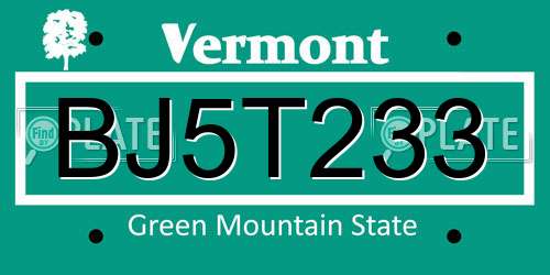 BJ5T233 Vermont License Plate