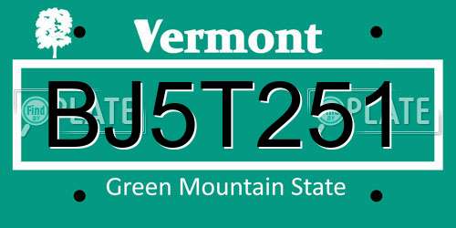 BJ5T251 Vermont License Plate