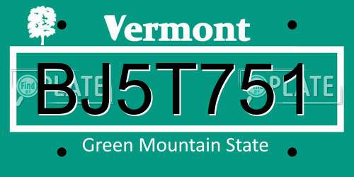 BJ5T751 Vermont License Plate