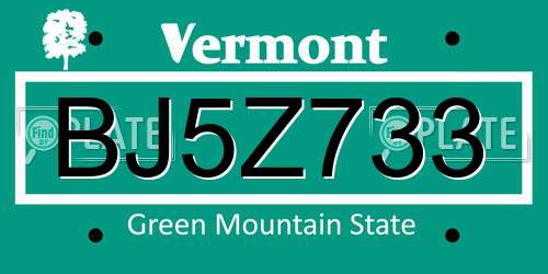 BJ5Z733 Vermont License Plate