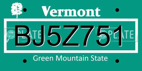 BJ5Z751 Vermont License Plate