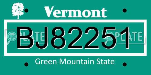 BJ82251 Vermont License Plate