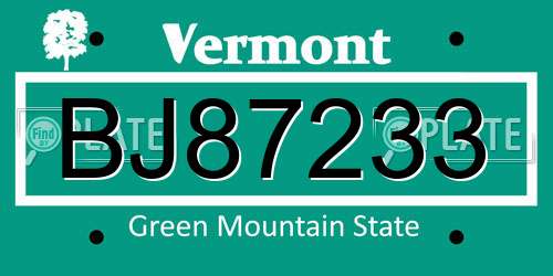 BJ87233 Vermont License Plate
