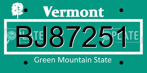 BJ87251 Vermont License Plate