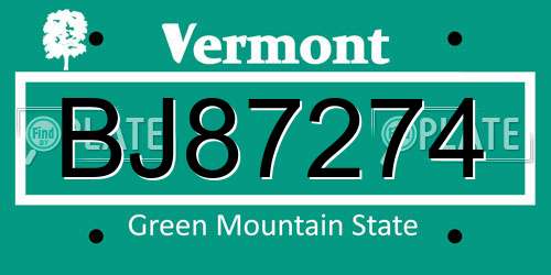 BJ87274 Vermont License Plate