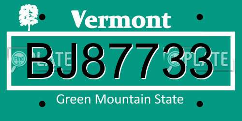 BJ87733 Vermont License Plate