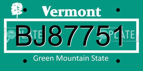 BJ87751 Vermont License Plate
