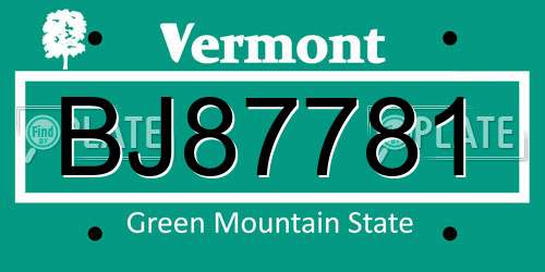 BJ87781 Vermont License Plate