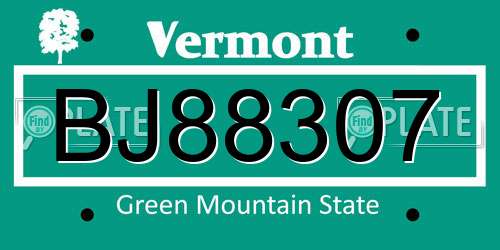 BJ88307 Vermont License Plate