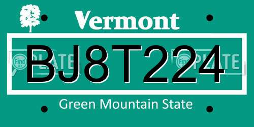 BJ8T224 Vermont License Plate