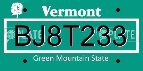 BJ8T233 Vermont License Plate