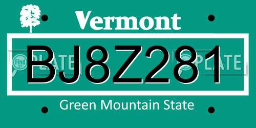 BJ8Z281 Vermont License Plate